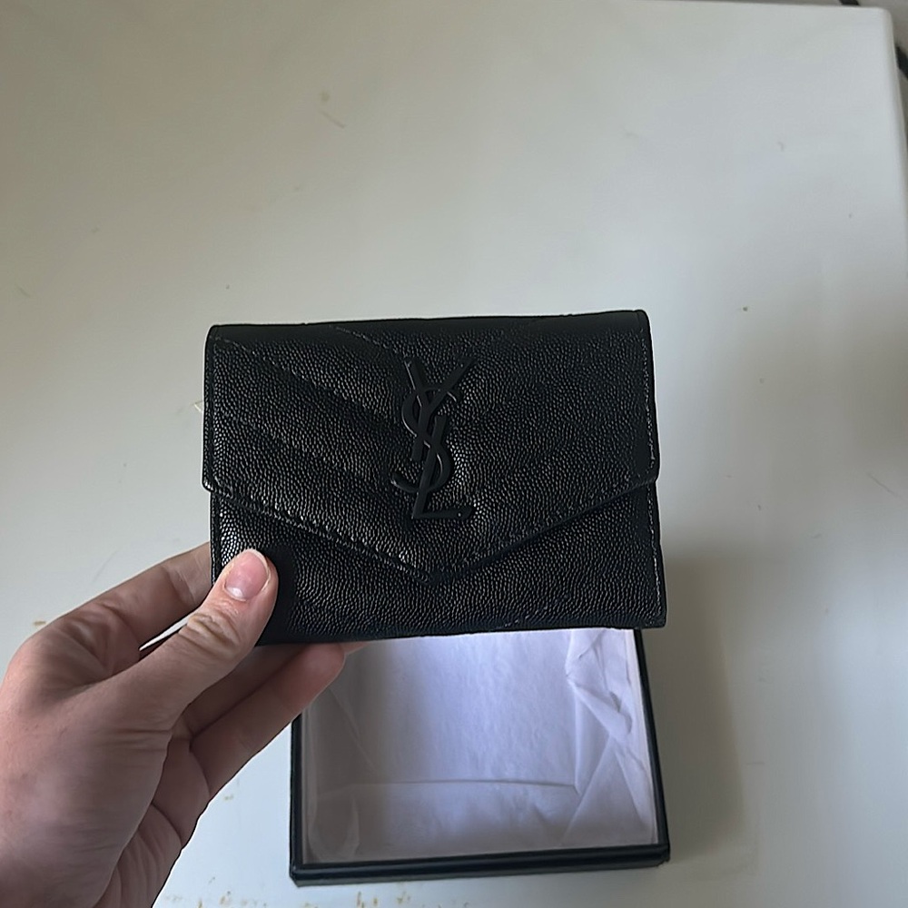YSL Monogram Small Flap Wallet in Grained Leather